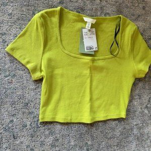 Lime Green Scoop Neck Ribbed Crop Top